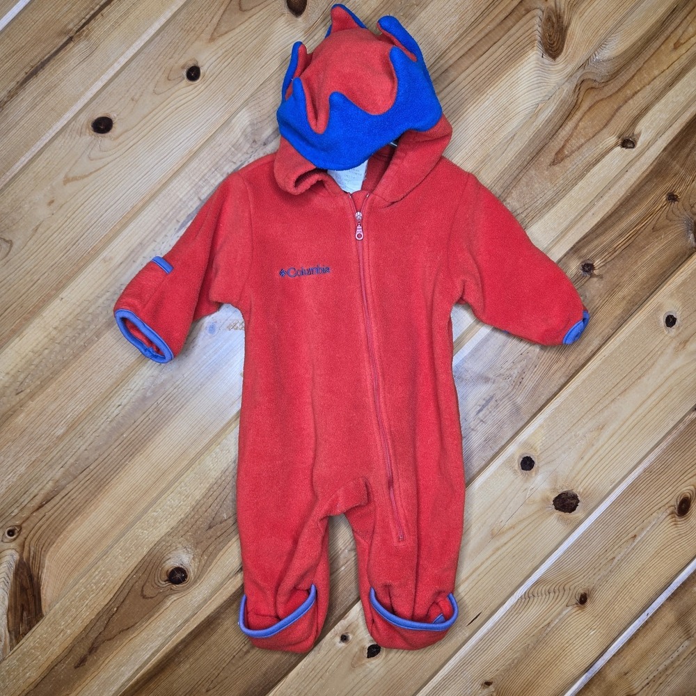 Columbia Fleece Bunting Red Crown Hood Size 3-6 Months